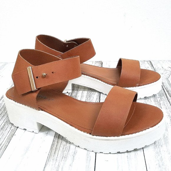Shoes | New Tan Chunky Heel Ankle Strap Sandals | Poshmark